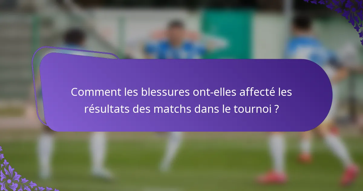 Comment les blessures ont-elles affecté les résultats des matchs dans le tournoi ?
