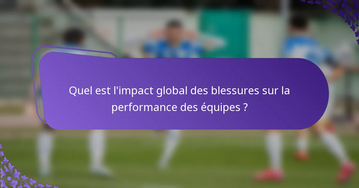 Quel est l'impact global des blessures sur la performance des équipes ?